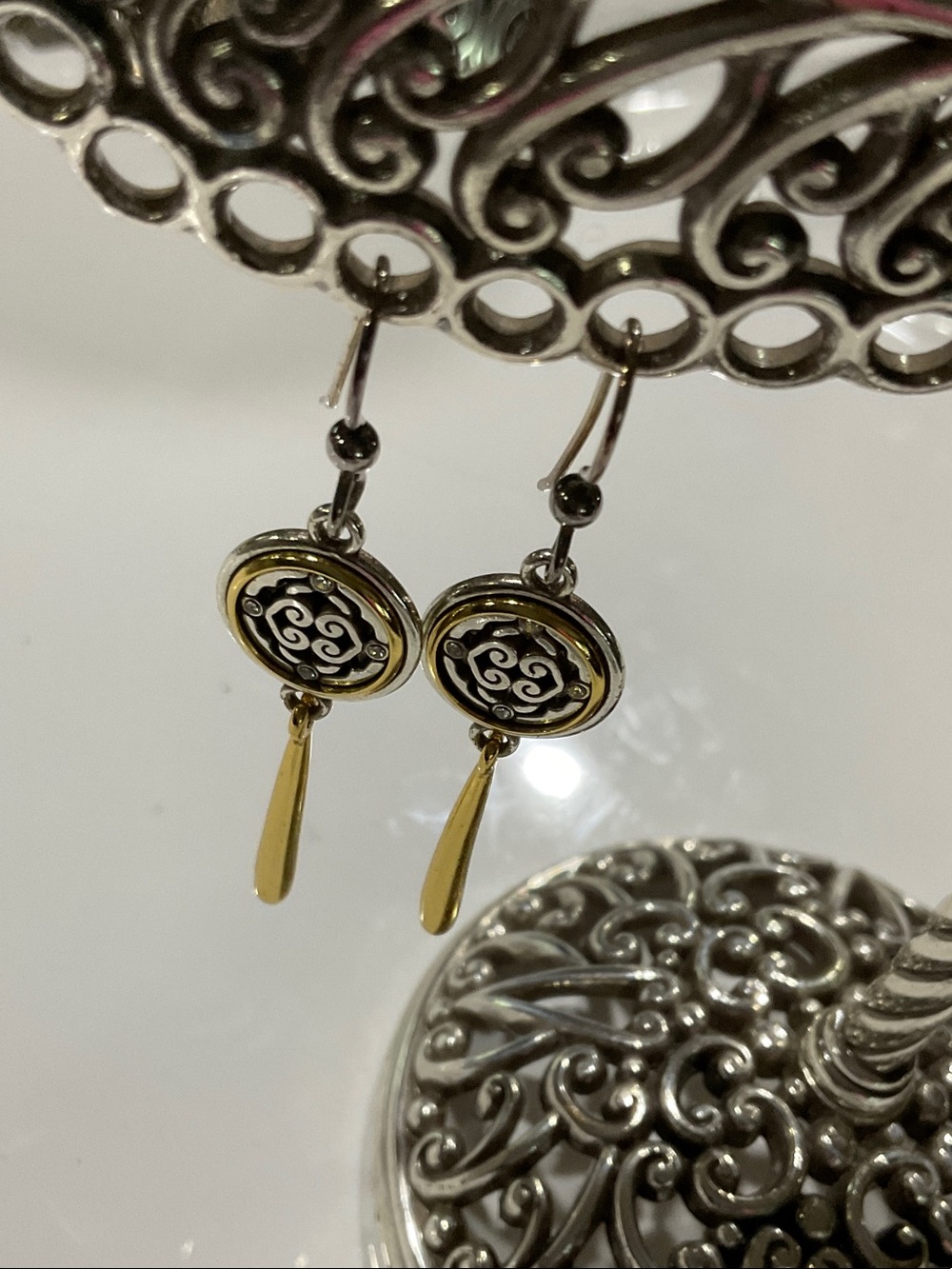 Brighton Two-Tone Silver and Gold Swirl Drop Earrings